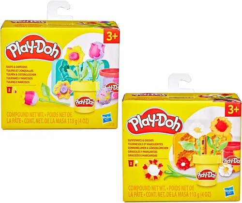 Vista 2 de Play-Doh Paquete de dos flores, tulipanes, narcisos, girasol y margaritas, kit de manualidades para niños, regalos para niñas y niños