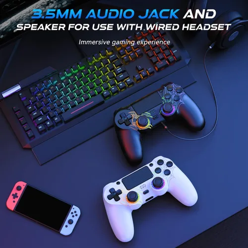 Vista 7 de Fanyooge Controller Wireless for PS4, 2 Pack Spider Pattern RGB Controller for Ps4 with Hall Effect Joystick1000mAh BatteryUSB CDual Vibration6-Axis