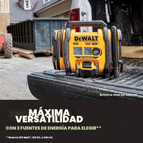 Vista 5 de DEWALT Inflador de neumáticos, compresor de aire portátil de 20V MAX, bomba de aire para automóvil con apagado automático, luz LED, solo herramienta