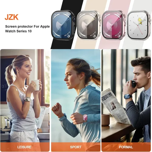 Vista 7 de Paquete de 6 fundas para Apple Watch Series 10 de 42mm con protector de pantalla de vidrio templado, JZK protector delgado con cobertura completa