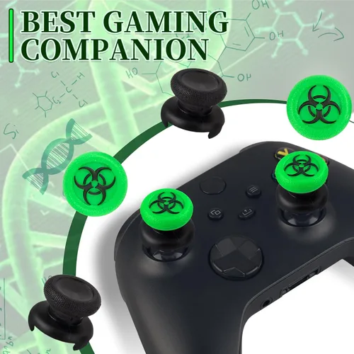 Vista 5 de FPS Thumbstick Extender & 3D Texture Rubber Silicone Grip Cover 2 Sets for Xbox Series XS & Xbox One Controller(BioH Green)