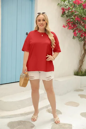 Vista 4 de Fisoew Camisetas de talla grande para mujer, camisetas de verano de media manga con cuello redondo