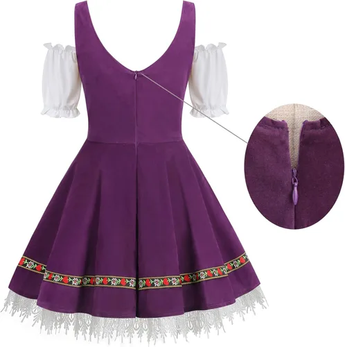Vista 3 de GRAJTCIN - Disfraz de Oktoberfest para mujer, vestido bávaro alemán de terciopelo para carnaval de Halloween