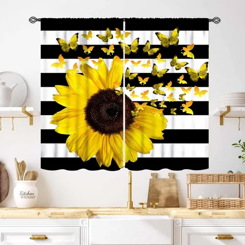 Vista 33 de Cortinas infantiles de abejas, cortinas de campo de primavera de acuarela de girasoles florales de nido de abeja, adorables abejas, cortinas