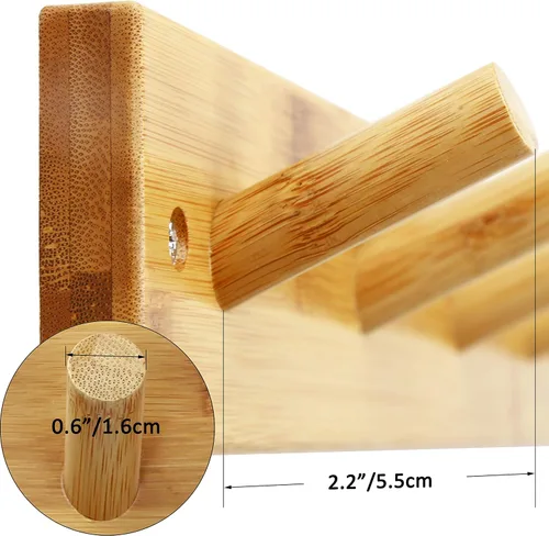 Vista 7 de SKOLOO Perchero de Pared de Bambú Montado en la Pared, 16 Pulgadas de Agujero a Agujero, 5 Clavos de Bambú para Pared para Colgar Ropas, Batas