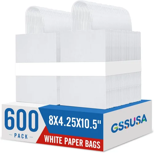 Vista 17 de GSSUSA Bolsas de papel negras de 8 x 4.25 x 10.5 pulgadas, 20 unidades, bolsa de papel de regalo con asas a granel, regalo de graduación, papel