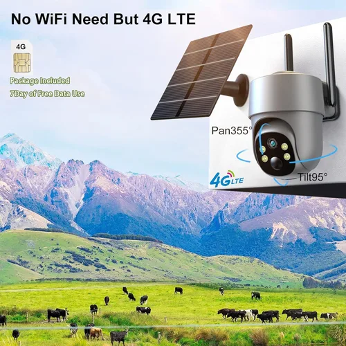 Vista 2 de Cámara de seguridad celular 4G LTE Cámaras de seguridad inalámbricas para exteriores con energía solar con 360° de panorámica y inclinación