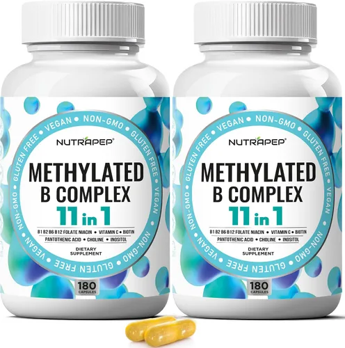 Vista 8 de NutraPep Vitaminas del complejo B metilado – Complejo multivitamínico completo de metilo B con bioactivo B9 5-MTHF B6 B12 – Suplemento de apoyo