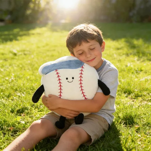 Vista 4 de Linda Almohada de Béisbol Suave Animal de Peluche de Béisbol Almohadas Deportivas, 17.7" Regalos de Juguete de Peluche Únicos para Adolescentes