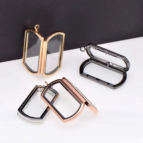 Vista 3 de Paialco Collar con colgante de medallón flotante magnético rectangular de cristal, Metal Vidrio