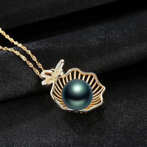 Vista 3 de Tahitian Black Pearl Pendant Necklace - Pearl Necklaces for Womens 9-11mm Round Black Pearls- Sterling Silver 18 inch Chain - Fine Jewelry Gifts for