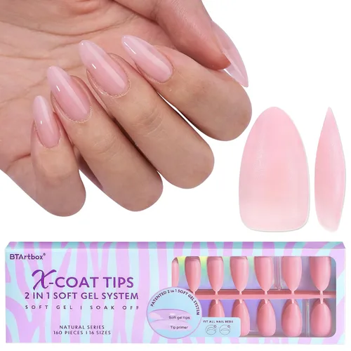 Vista 15 de BTArtboxs XCOATTIPS - Uñas postizas a presión, color marrón, gel suave, almendra corta, 160 unidades Lamp-Curable, 4-Week Wear, Salon Quality
