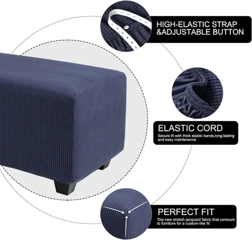 Vista 19 de PiccoCasa Funda otomana de alta elasticidad con parte inferior elástica, funda suave de tela jacquard a cuadros pequeños, funda rectangular