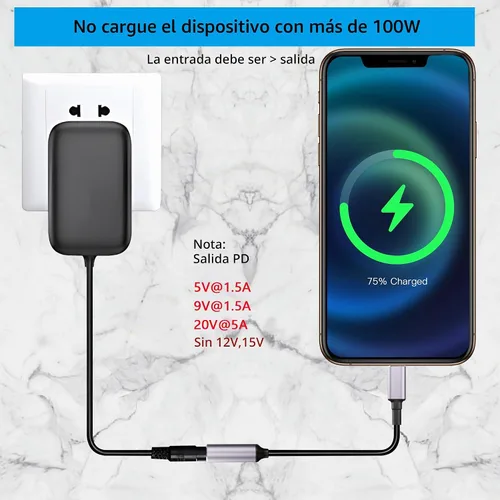 Vista 4 de SinLoon PD 100W DC 0.291 in x 0.197 in Hembra (0.291 x 0.024 in) Entrada a USB tipo C Macho Cable de carga de alimentación, 100W DC7450 a Tipo C
