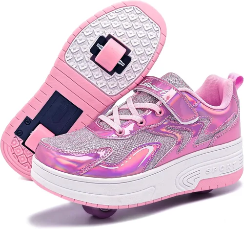Vista 11 de Wooowyet - Zapatos con ruedas recargables para patinar para niños, unisex, con luces LED, moda