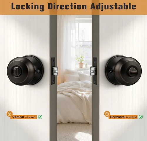 Vista 6 de Probrico Pomo de privacidad para puerta de dormitorio, pomos de puerta interior sin llave para baño, bronce aceitado, paquete de 2 Bronce frotado