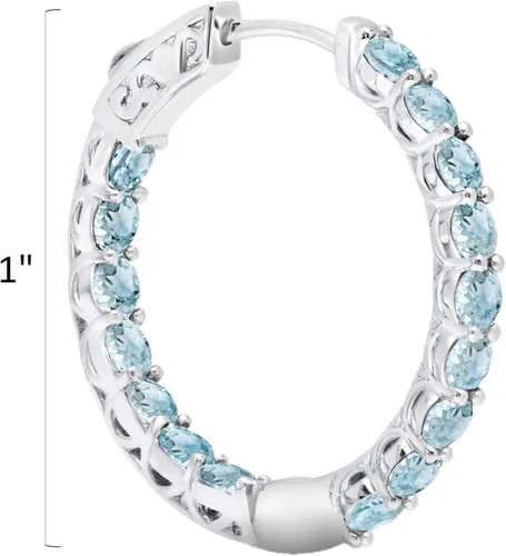 Vista 4 de MAX + STONE - Aretes de aro con piedras preciosas para mujer en plata de ley 925 de 1 pulgada de diámetro y piedra natal de 0.118in con poste
