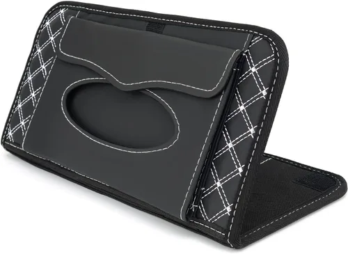 Vista 2 de Organizador para parabrisas de coche Aturmon, estuche de almacenamiento para 14 CD, negro, tela no tejida y cuero PU, plegable, 12.5 x 6.1 x 0.4