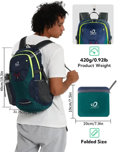 Vista 6 de WATERFLY Mochila de senderismo ligera y plegable, paquete de día de 30L