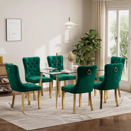 Vista 134 de Baysitone Juego de mesa de comedor de cristal de 51 pulgadas para 4, juego de 5 piezas de comedor moderno, mesa de cocina rectangular de vidrio