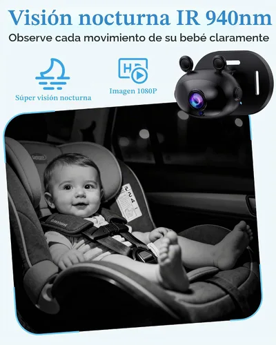 Vista 5 de Cámara de coche de bebé HD 1080P: Fácil de instalar cámara de asiento de coche de gran angular de 150 °