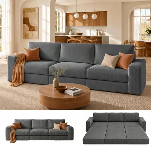 Vista 14 de Sofá seccional modular, 120.47" Sofá seccional moderno en forma de nube con chaise en L, cómodo sofá mullido de corduroy con asiento profundo, sofás