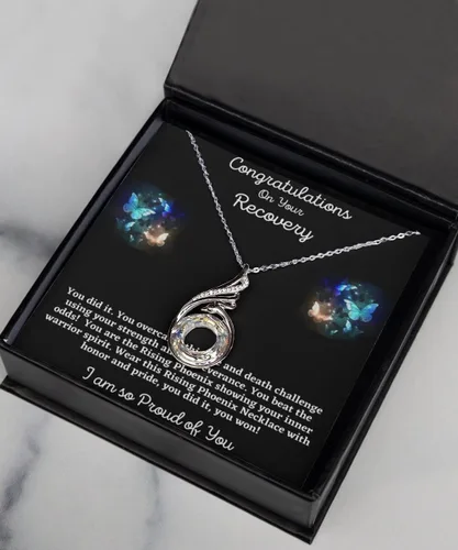 Vista 5 de Collar de tarjeta de mensaje personalizado, regalo de recuperación, colgante de Fénix en ascenso, remisión del cáncer, colgante de supervivencia