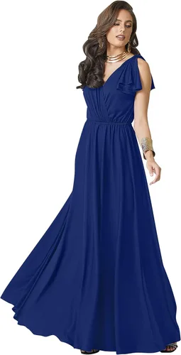 Vista 13 de KOH KOH Vestido largo maxi para mujer 2025 con cuello en V, sin mangas, con volantes, para dama de honor, baile de graduación Negro