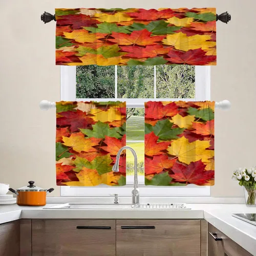 Vista 49 de Shrahala Orange Autumn Autumn Blackout Curtain Tiers, Fall Kitchen Valance Light Blocking Tier Drapes with Rod Pocket, 2 Pack 26 X 24 in