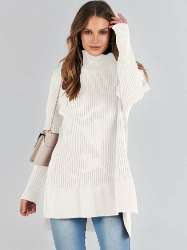 Vista 7 de ANRABESS Suéter de cuello alto de gran tamaño para mujer 2023, suéter de punto acanalado de moda para otoño