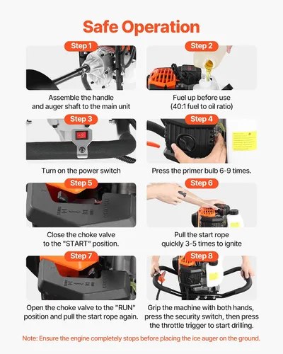 Vista 5 de VEVOR 52CC Gas Powered Ice Auger for Ice Fishing 8" Diameter