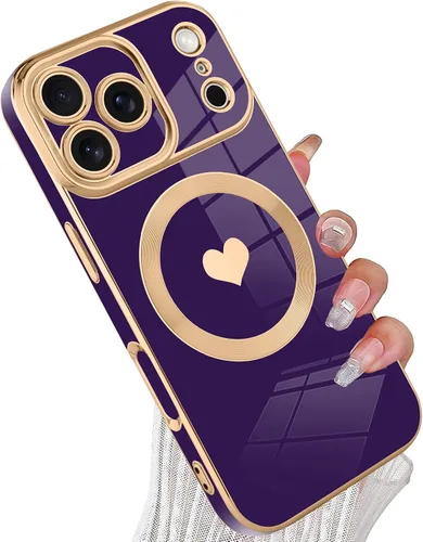 Vista 65 de tharlet Funda Magnética para iPhone 11 [Compatible con Magsafe] Lindo Corazón de Amor de Lujo Chapado Borde Dorado Parachoques con Lente de Cámara