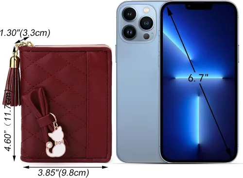 Vista 6 de UTO Cartera de piel sintética para mujer, de gran capacidad, colgante de gato, soporte para teléfono, organizador de chequera, con cremallera