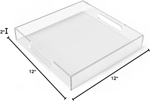 Vista 10 de Bandeja de acrílico para servir (12 x 12 x 2 pulgadas) con asas, a prueba de derrames, bandeja decorativa transparente para aperitivos, desayuno