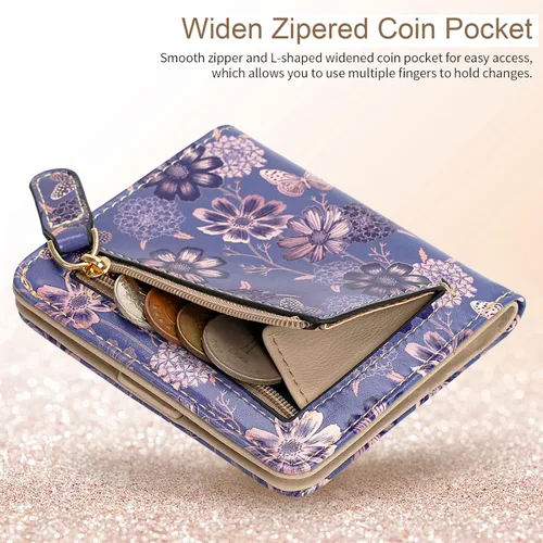 Vista 4 de APHISON Billetera para mujer, delgada y pequeña, cartera RFID para mujer, 11-0104, Moda