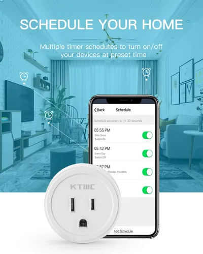 Vista 4 de KTMC Paquete de 4 enchufes inteligentes, compatible con Alexa y Google Home, no requiere concentrador, control remoto, certificado ETL