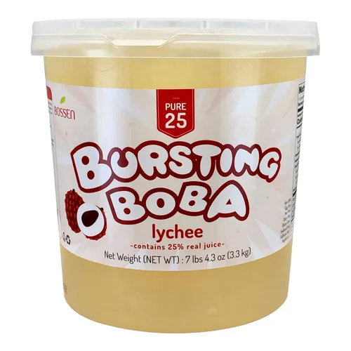 Vista 8 de Bossen Bursting Boba Pure25 relleno con un refrescante líquido afrutado que crea una explosión de sabor en tu boca. Haz en Taiwán 7.04 libras cada