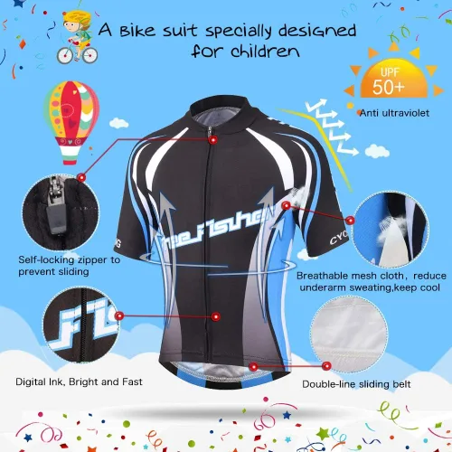Vista 3 de Camiseta de ciclismo para niños, manga corta, diseño de caricatura de FISHER FREE