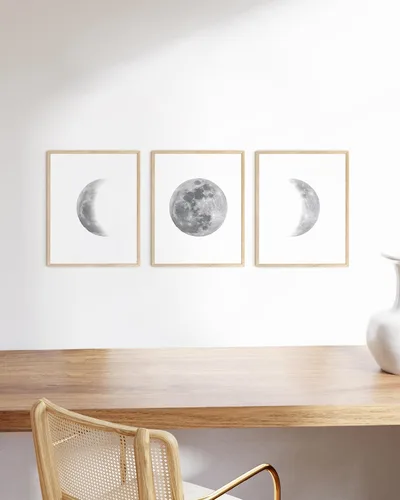 Vista 5 de HAUS AND HUES Arte de pared de fases lunares para dormitorio, juego de 3 impresiones de fase lunar, obras de arte de etapas de la luna, decoración