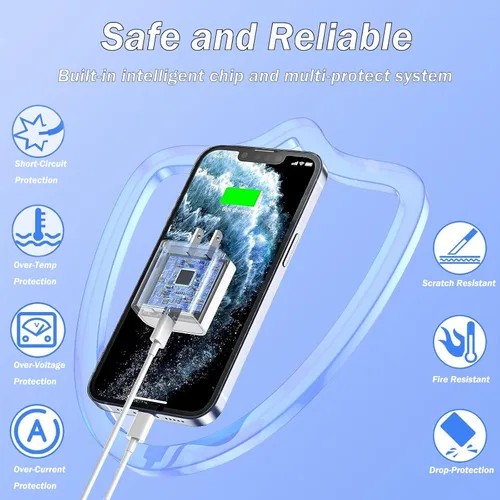 Vista 10 de Cargador rápido para iPhone, [certificado Apple MFi] Paquete de 2 cargadores de pared PD USB C con cargador de pared USB C extra largo de 10 pies a