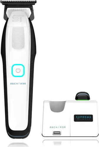 Vista 13 de Supreme Trimmer Recharge ST777 - Recortadora de peluquero profesional con 2 baterías extraíbles, motor de 8000 RPM, cuchillas DLC de espacio cero