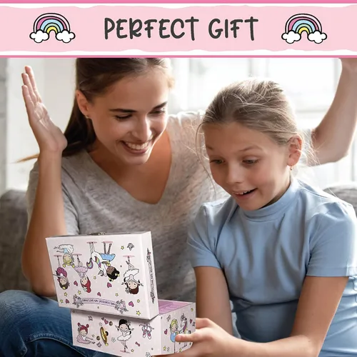 Vista 6 de Joyero musical de bailarina para niñas, joyero que brilla en la oscuridad, joyero organizador con collar de corazón y juego de pulsera, bonita caja