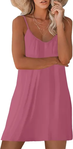 Vista 2 de Women's Summer Casual Sleeveless Mini Dress Loose Spaghetti Strap Beach Dresses with Pockets