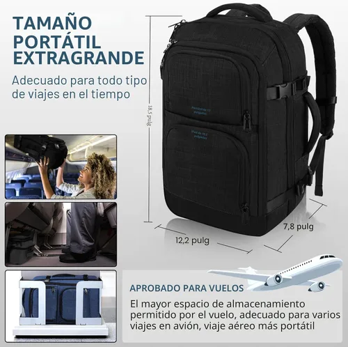 Vista 5 de Dinictis Mochila de viaje para laptop de 40 L para hombres y mujeres, compatible con cuaderno de 17 pulgadas, mochila de maleta aprobada para vuelo
