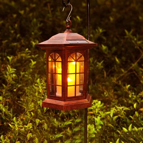 Vista 10 de Farol Solar para Exteriores, Linternas Colgantes para Exteriores con Luces LED de Velas - Luces Solares Impermeables de PVC, Luces de Farol