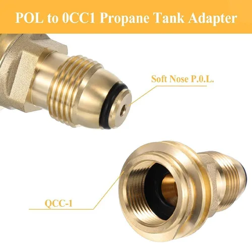 Vista 6 de Adaptadores de tanque de propano que convierten la válvula de servicio POL del tanque LP a QCC1 latón sólido ajuste universal (paquete de 2)