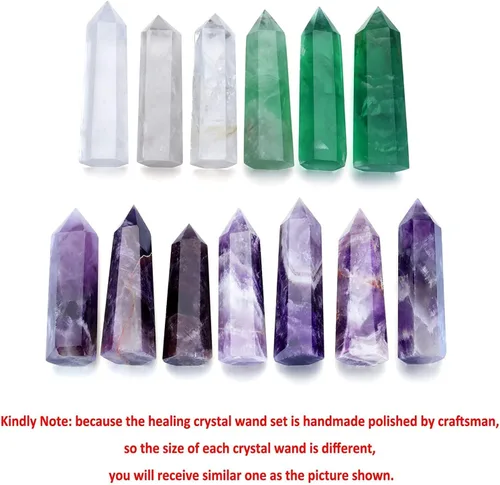 Vista 9 de Puntos de varita de cristal curativo Juego de 8 cristales reales octogonal de 2 pulgadas Juego de varita de cristal para meditación curativa