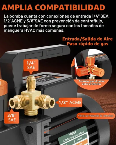 Vista 4 de Bomba de vacío de 2 etapas HVAC, bomba de vacío de 5CFM para R12 R22 R134a R410a, recarga de refrigerante HVAC/AUTO AC, ordeño de vaca, aceite