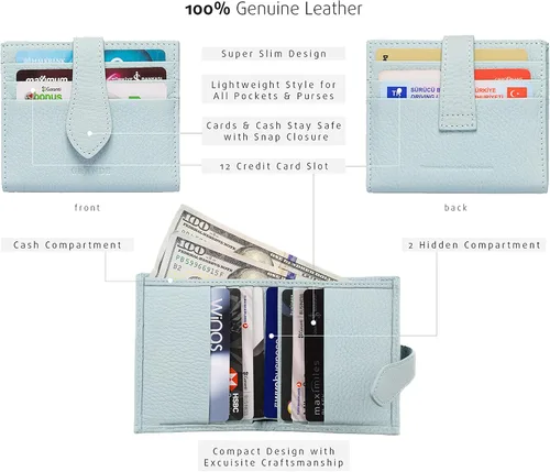 Vista 66 de Grande -3803 Cartera unisex, Azul (Iced Blue), Cartera delgada de cuero con cierre a presión pequeño