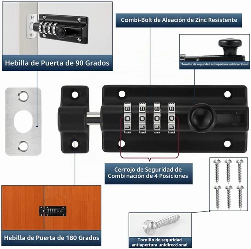 Vista 2 de Cerradura deslizante de combinación de 4 dígitos Cerradura de perno de 1 paquete de cerradura de combinación (negro)